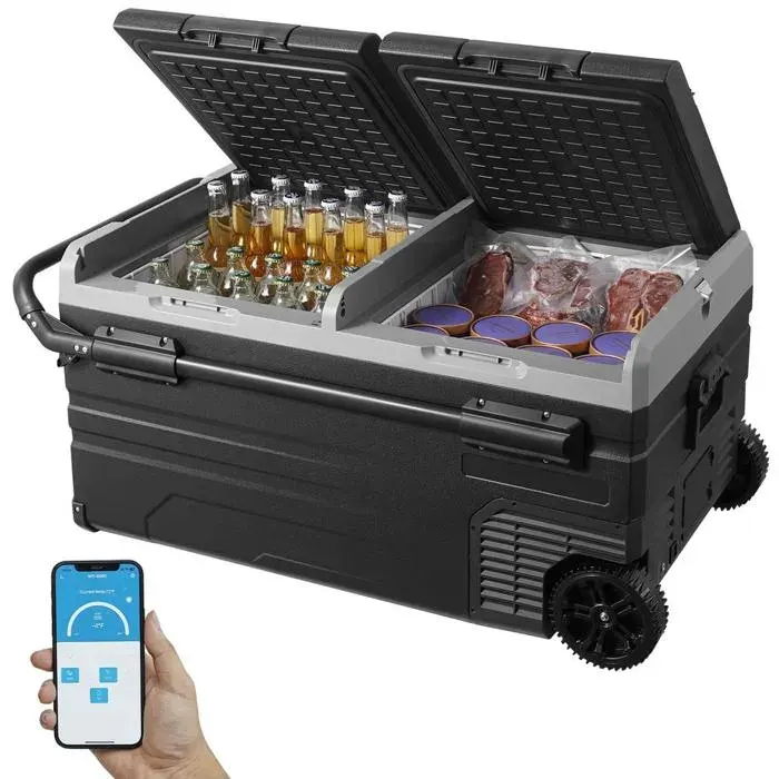 Réfrigérateur portable voiture à compression 95 L double zone 12 24 V avec roues et poignée -20 à 20 °C pour camping voyage camion