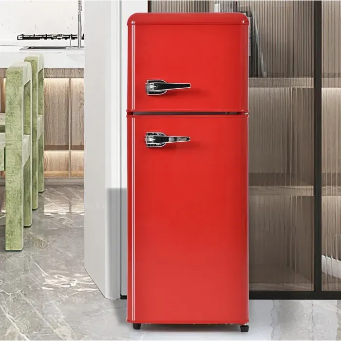 Réfrigérateur rétro 2 portes 92 L avec congélateur 28 L LED classe D R600a rouge 1055 × 41 × 455 cm - UVRION