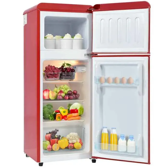 Réfrigérateur rétro 92 L 2 portes rouge congélateur 28 L LED 7 niveaux compact faible bruit