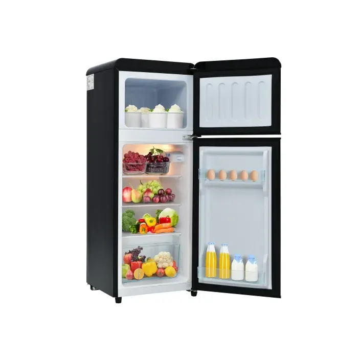 Réfrigérateur rétro double porte 92L congélateur 28L LED basse consommation classe D compact 1055cm silencieux