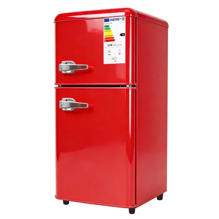 Réfrigérateur rétro rouge 86L avec congélateur LED thermostat 7 niveaux 45 dBRouge