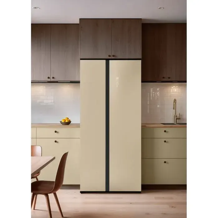 Réfrigérateur Side by Side 550 L - Distributeur deau - Beige - No Frost - Inverter
