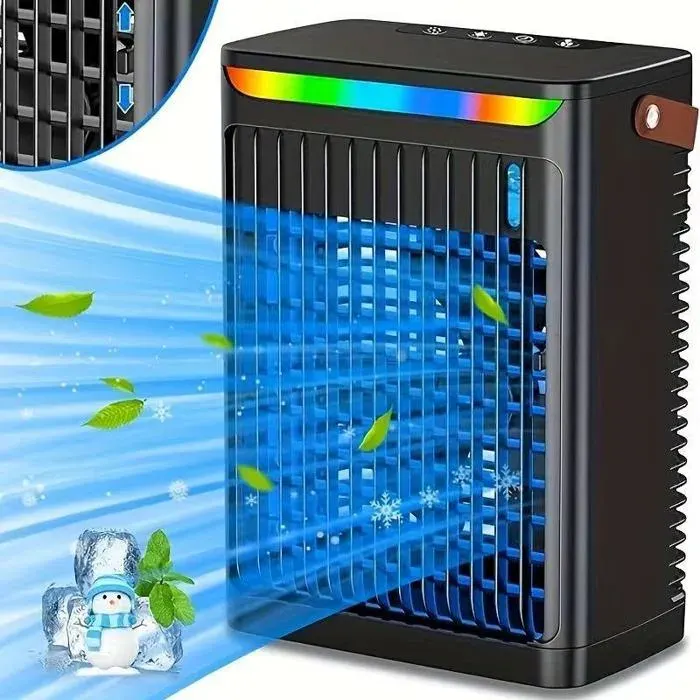 Refroidisseur d’air portable XJR A05 680mL humidificateur ventilateur USB 5 vitesses veilleuse 7 types LED blanc