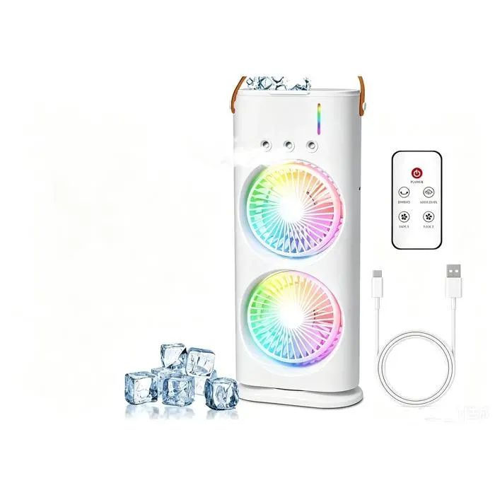 Refroidisseur dair portable - 3 vitesses + brumisation - Ventilateur à double rangée - Oscillation 120° - 7 couleurs - climatiseur