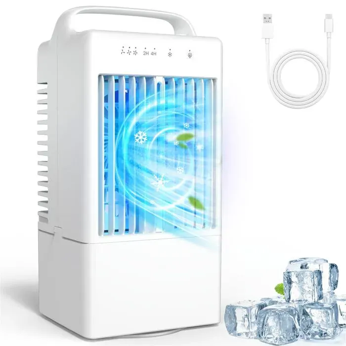 Refroidisseur dair portable USB ventilateur rafraîchissant humidificateur 3 vitesses 2/4h timer veilleuse LED silencieux