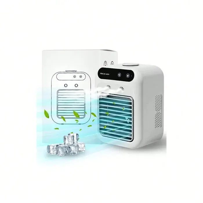 Refroidisseur portable 25W ventilateur 2 vitesses brumisation humidificateur chambre/bureau/extérieur.