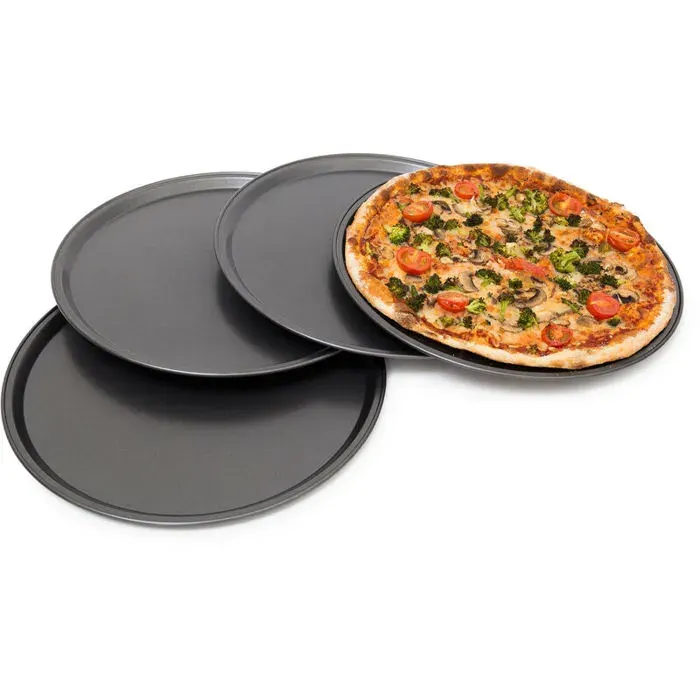 Relaxdays Lot de 4 Plaques de pizza 4 Plats pour pizza Diamètre 33 cm anti-adhérent Four en acier de carbone anthracite Label