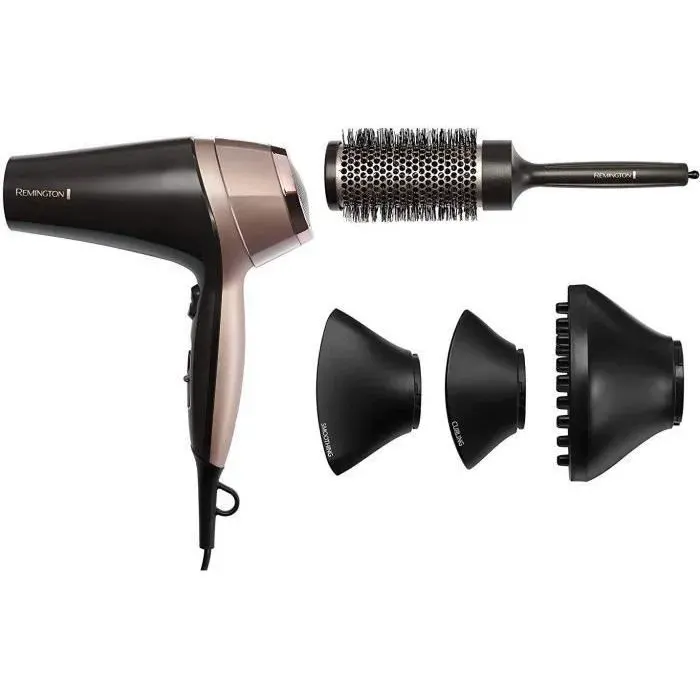 Remington D5706 Coffret Coiffure Sèche-Cheveux Ionique Curl Confidence 2200W Brosse 45mm Grille Céramique Léger Silencieux