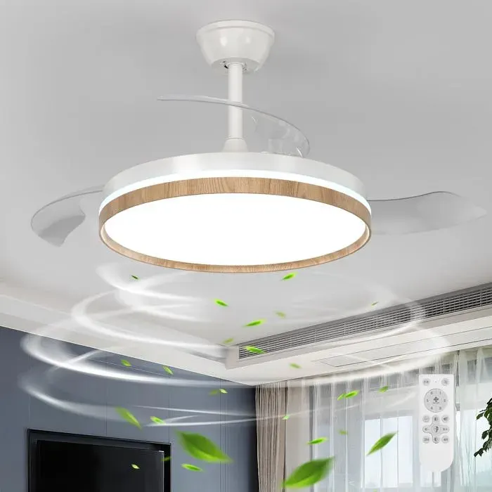 Rétrable Ventilateur Plafond avec Lumière Ventilateur Plafond LED avec Telecmande 3 Températures 6 Vitess VENTILATEUR DE PLAFOND