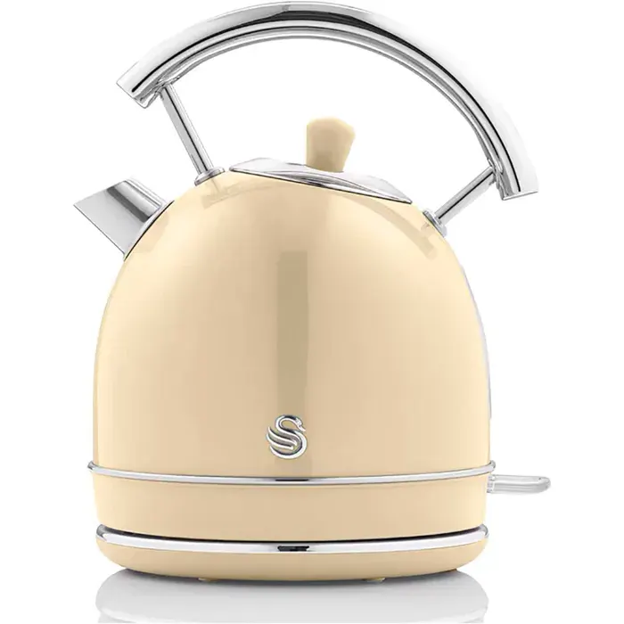 Retro Bouilloire 18 L Acier Inoxydable sans BPA Résistance Cachée sans Fil SWAN SK14630CNEU 3000W Crème