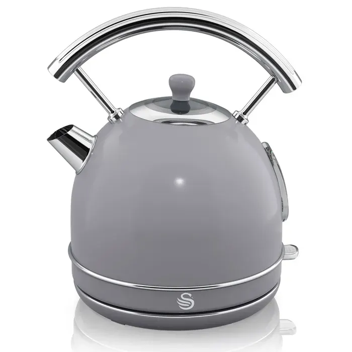Retro Bouilloire 18 L Acier Inoxydable sans BPA Résistance Cachée sans Fil SWAN SK14630GRN 3000W Gris