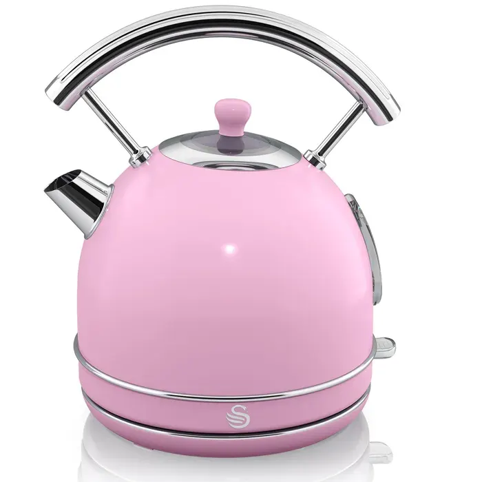 Retro Bouilloire 18 L Acier Inoxydable sans BPA Résistance Cachée sans Fil SWAN SK14630PNEU 3000W Rose