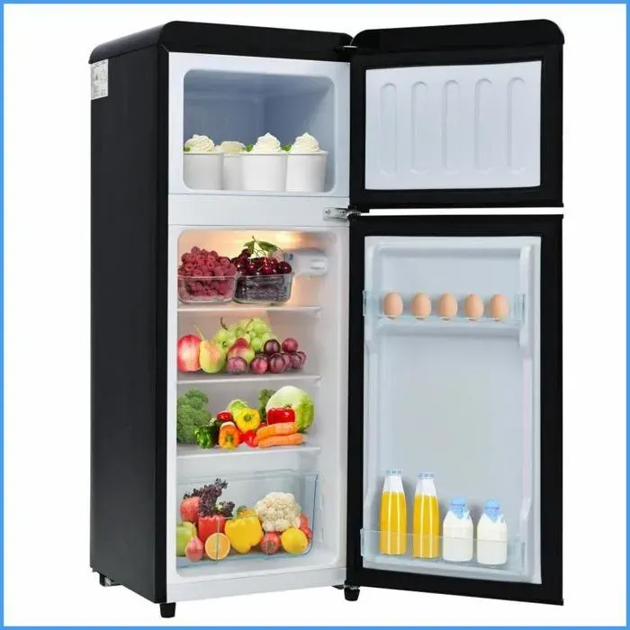 Rétro Kühlschrank à Double Porte Noir - Compact 92L (28L Congélateur) - Classe Énergie D