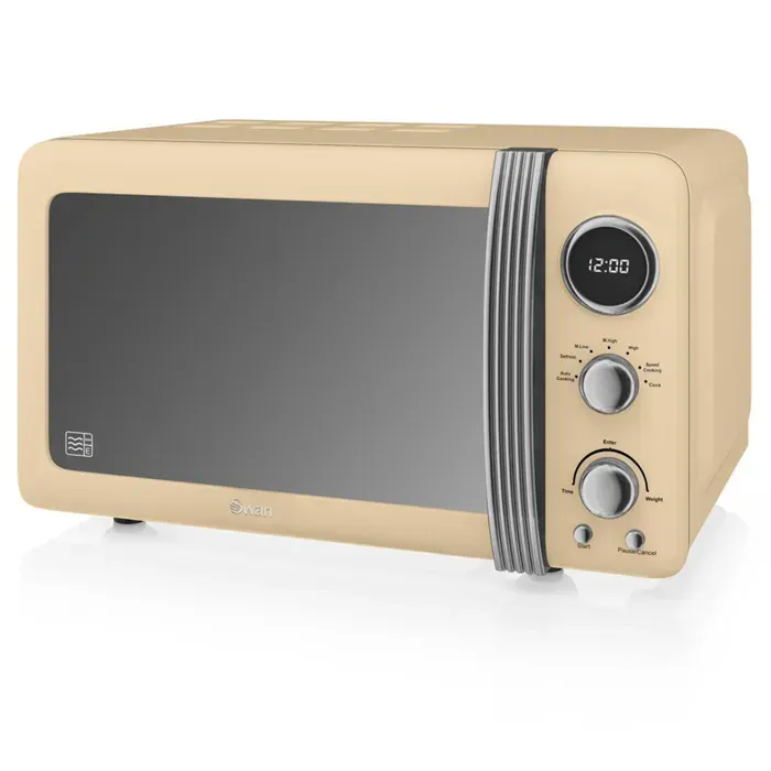 Retro Micro-ondes Numérique 20L 5 Niveaux Puissance Décongélation Minuterie SWAN SM22030CNEU 800W Crème