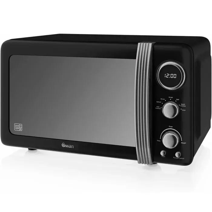 Retro Micro-ondes Numérique 20L 5 Niveaux Puissance Décongélation Minuterie SWAN SM22030LBNEU 800W Noir
