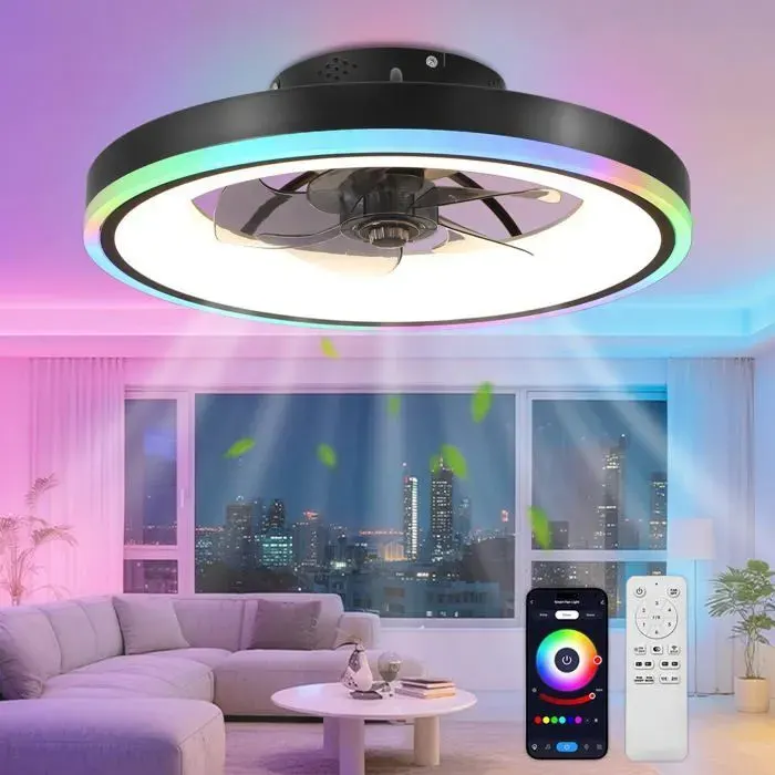 RGB Modernité Ventilateur Plafond Silencieux avec Lumiere 60W LED Dimmable(3000K 6500K) RGB Lampe Ventilate VENTILATEUR DE PLAFOND