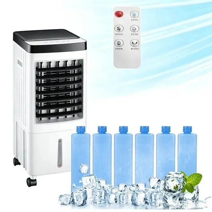 ®Rising FF Ventilateur de refroidissement télécommandé économe en énergie et portable 3 vitesses 6 bacs à glaçons