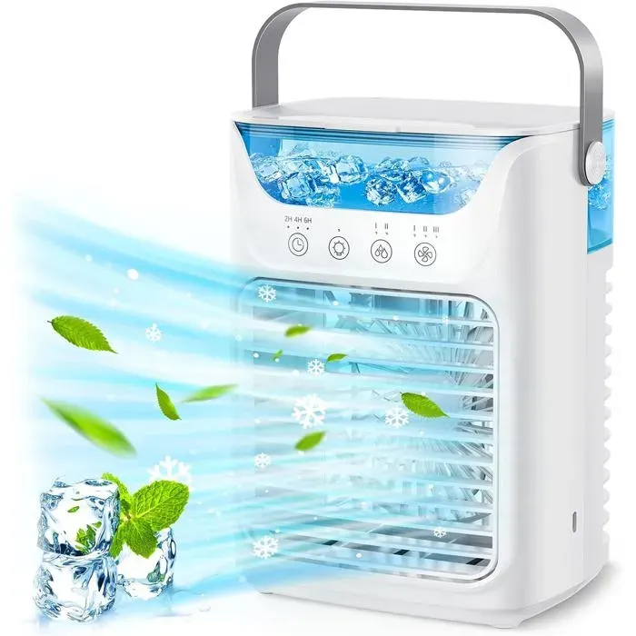 ®RisingFF Climatiseur portable 4 en 1 avec 700 ml 2 brumisateurs froids 3 minuteries automatiques et 7 couleurs de veilleuse