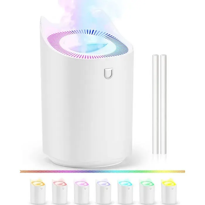 ®RisingFF Humidificateur dair pour chambre à coucher 3 L veilleuse à changement de couleur 3 modes de brumisation 2 buses