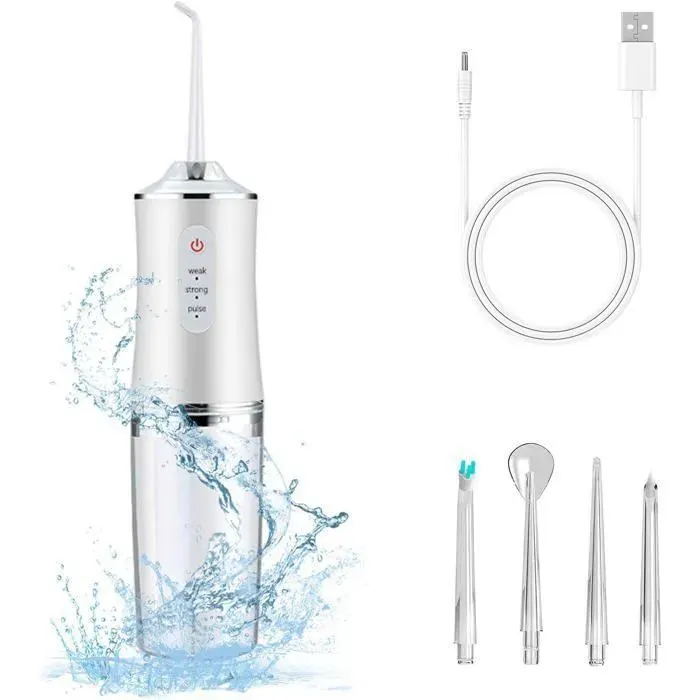 ®RisingFF Hydropulseur électrique sans fil 3 modes 4 buses nettoyage et rinçage des dents