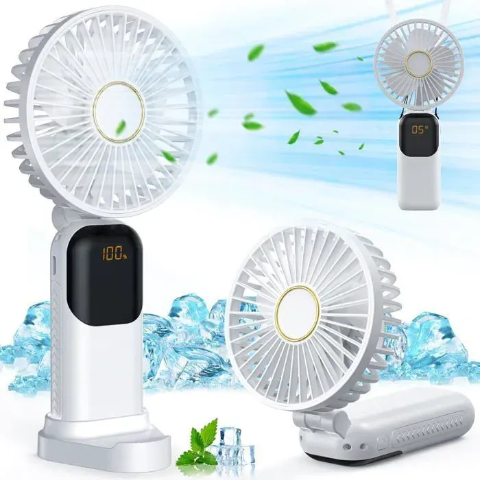 ®RisingFF Mini ventilateur portable ventilateur de charge USB 5 vitesses avec base ventilateur de poche pliable silencieux