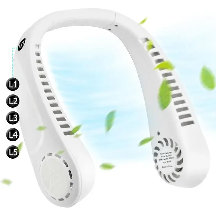 ®RisingFF Ventilateur de cou portable ventilateur de cou rechargeable sans pales à 5 vitesses peut porter des écouteurs