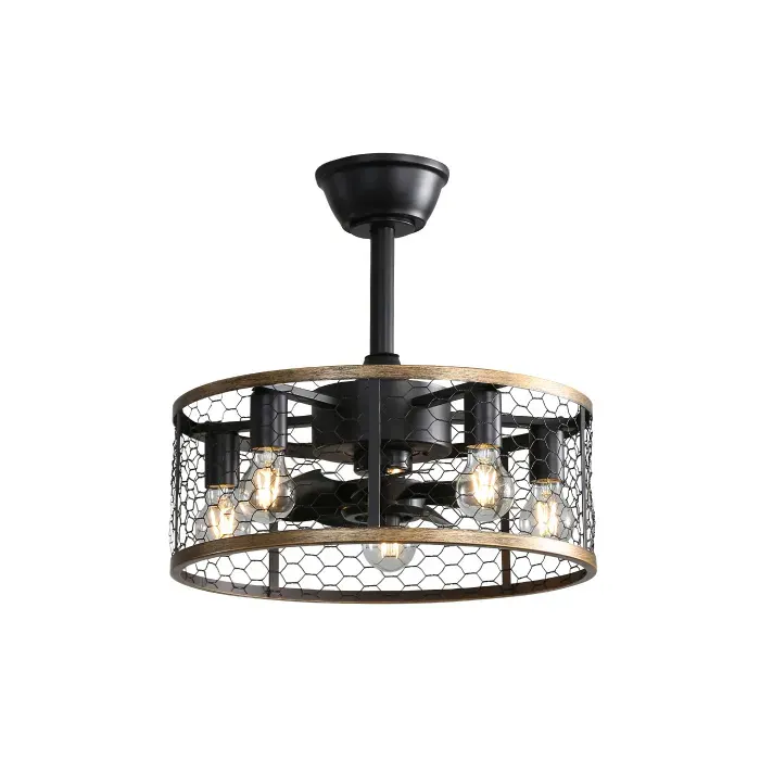 ®RisingFF Ventilateur de plafond industriel cage de 20 pouces avec 7 pales en ABS télécommande et moteur CC réversible
