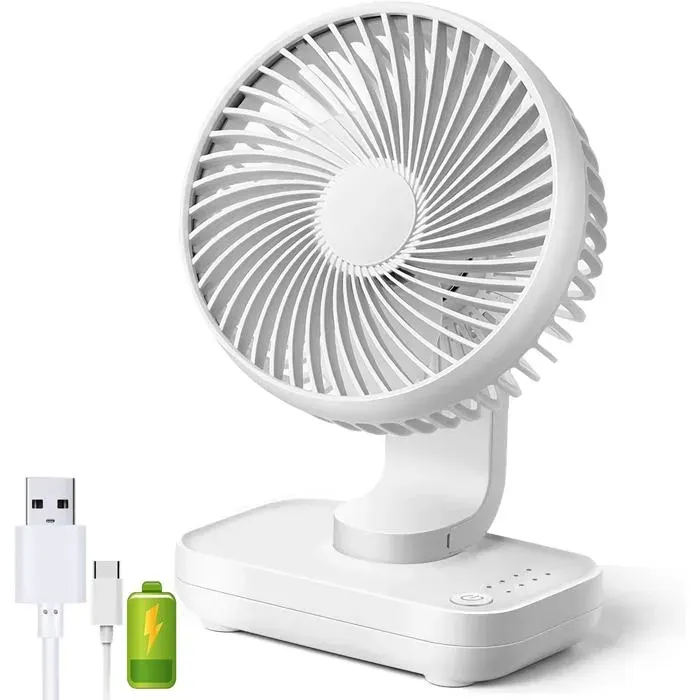 ®RisingFF Ventilateur de table 4 vitesses silencieux 90° variable Mini ventilateur de table rechargeable USB Parfait pour la