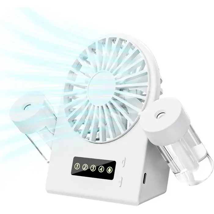 ®RisingFF Ventilateur de table avec 2 humidificateurs à brume ventilateur portable à 4 vitesses de vent avec affichage LED