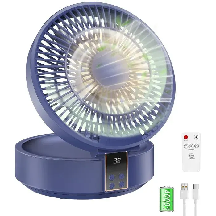 ®RisingFF Ventilateur de table portable batterie 4000mAh rotatif à 120° avec LED télécommande minuterie 3 vitesses