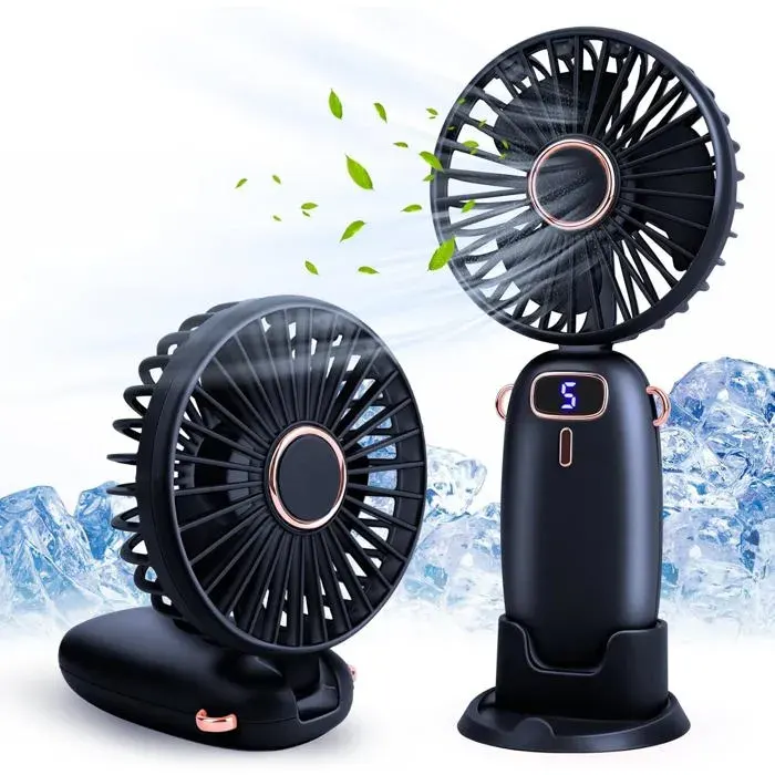 ®RisingFF Ventilateur portable à main (5 vitesses avec base) mini ventilateur USB portable silencieux et puissant