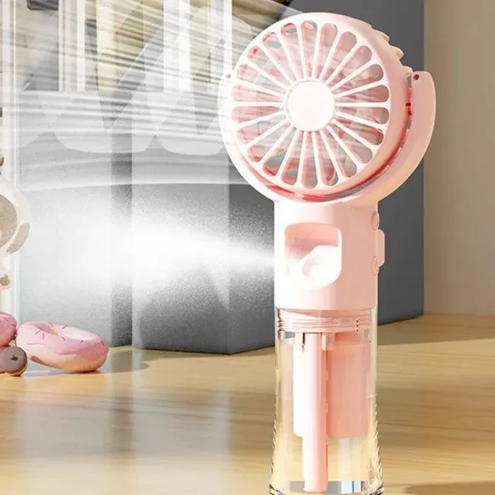 ®RisingFF Ventilateur portable avec brumisateur deau USB 4 vitesses alimenté par batterie (rose)