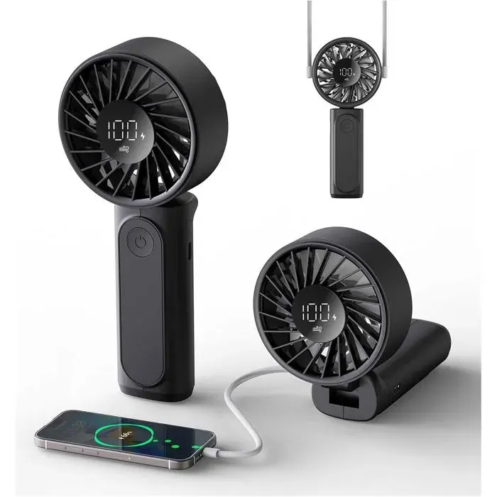 ®RisingFF Ventilateur portable rechargeable 3600mAh 6 vitesses de vent adapté à une utilisation intérieure et extérieurenoir