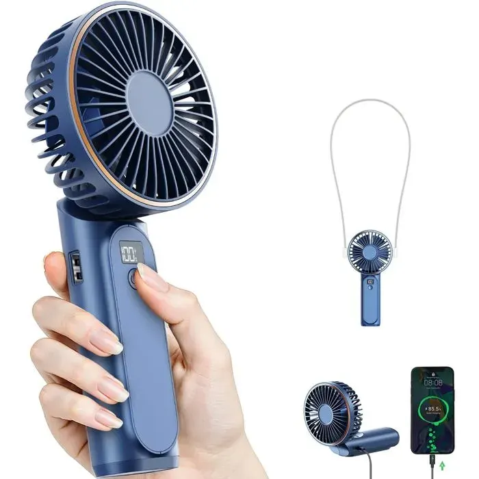®RisingFF Ventilateur portable rechargeable 3600mAh réglable à 180° 6 vitesses pliable bleu