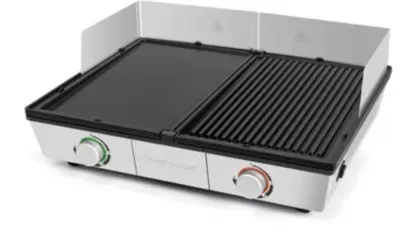 Riviera Et Bar - Plancha Électrique Pro Qpl800 Inox 2 Brûleurs À Poser, 48x38 Cm