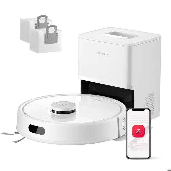 Roborock Q7 L5+ Set Robot Aspirateur Laveur 2-en-1 avec Station de Vidage Automatique 8000Pa Anti-Enchevêtrement Blanc