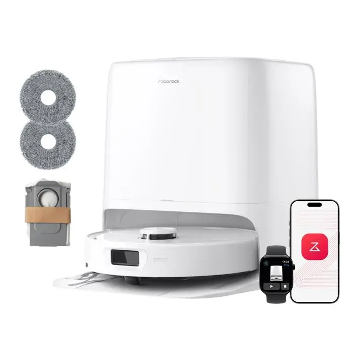 Roborock Qrevo 2 Pro Set Robot Aspirateur Laveur Détachement Auto Serpillières Tapis Brosse Réversible Anti-Emmêlement 25000Pa Blanc