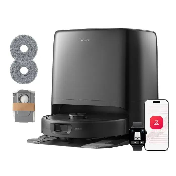 Roborock Qrevo 2 Pro Set Robot Aspirateur Laveur Détachement Auto Serpillières Tapis Brosse Réversible Anti-Emmêlement 25000Pa Noir