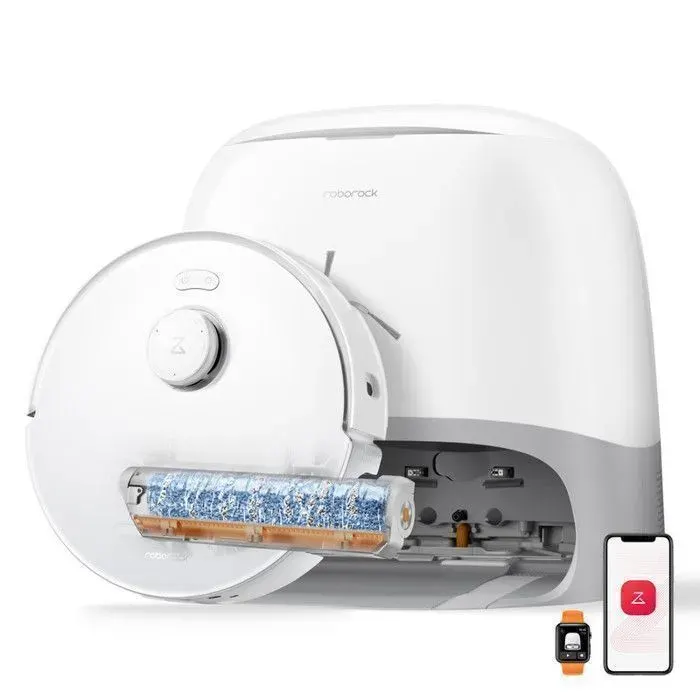 Roborock Qrevo Curv 2 Flow Aspirateur Robot Laveur avec Station 20000Pa Lavage à leau Chaude 75℃ Anti-Tangle