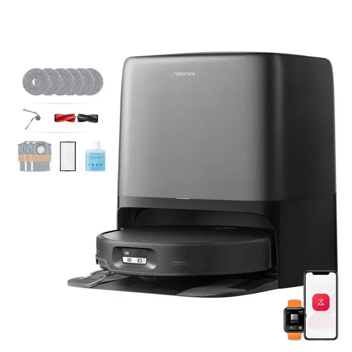 Roborock Saros 20 Neo Aspirateur Robot Laveur 36000Pa Seuils jusquà 88cm Eau Chauffée 100°C Anti-Enchevêtrement Détection IA Noir
