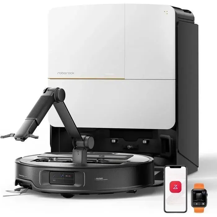 Roborock Saros Z70 Aspirateur Robot 22 000Pa Bras Mécanique OmniGrip Châssis AdaptiLift 798cm Ultra-mince Blanc