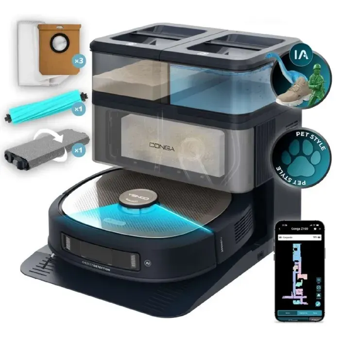 Robot aspirateur et laveur de sols - CECOTEC - Conga Z100 X-Treme - 20 000 Pa - Station All-in-Home auto-vidage - LaserEye IA