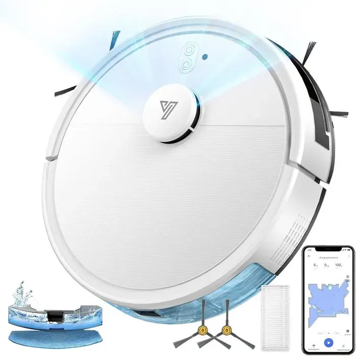 Robot Aspirateur Laveur Avec Cartographie LdsJusquÀ 5000Pa Wifi/App/Voix BalayeAspireLave Et Passe La SerpillièreAutonomie 120