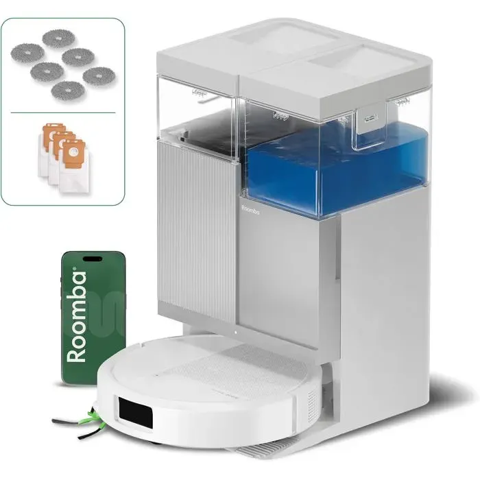 Robot aspirateur laveur blanc - iRobot - 20 kPa - Base multifonction AutoWash