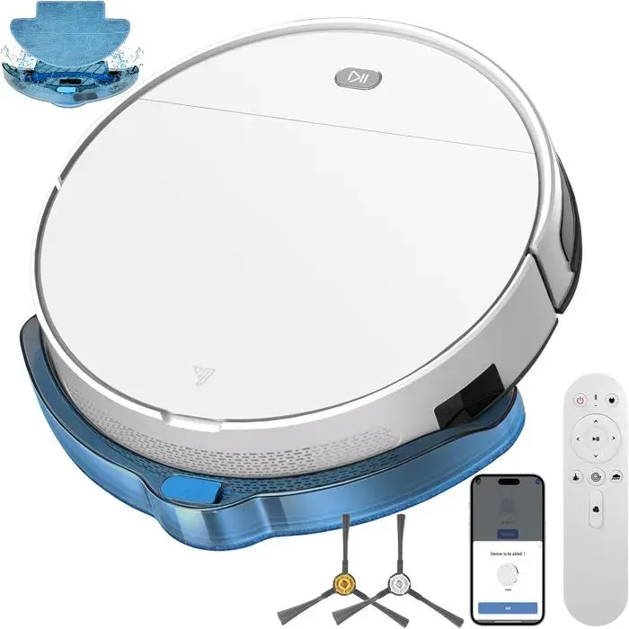 Robot aspirateur laveur blanc - Yigars - 5500 Pa - Modèle Y300 - Réservoir d’eau 180 ml - Bac à poussière 350 ml