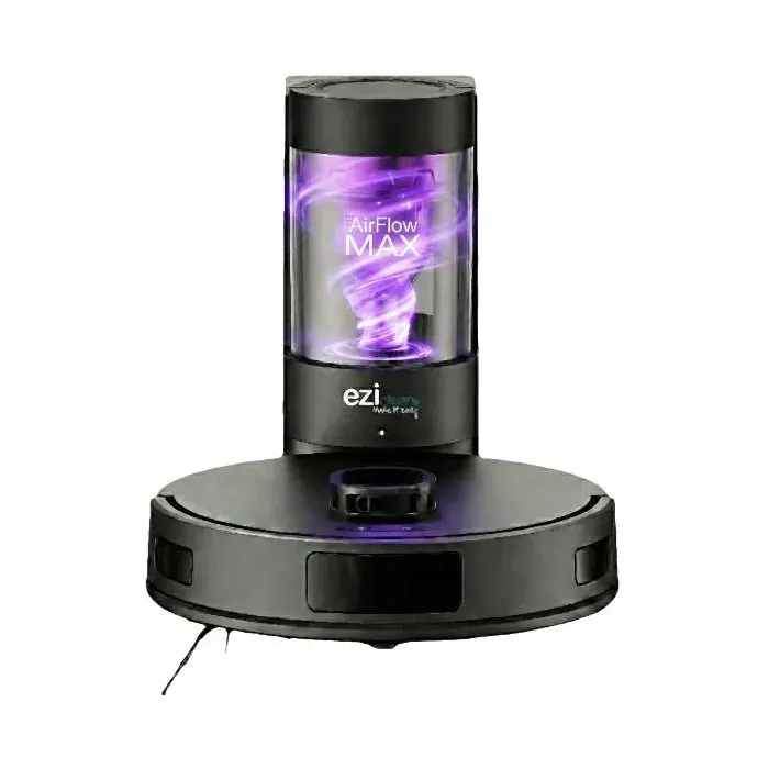 Robot aspirateur laveur - EZICLEAN AirFlow MAX - LIDAR connecté avec base de vidage - 15 000 Pa - 2 L - 160 min - Noir
