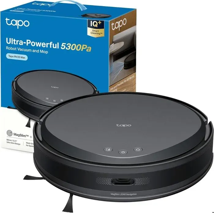 Robot aspirateur laveur - TP-LINK - Tapo RV20 Max - Aspiration 5300 Pa - Navigation LiDAR - Couleur Noir