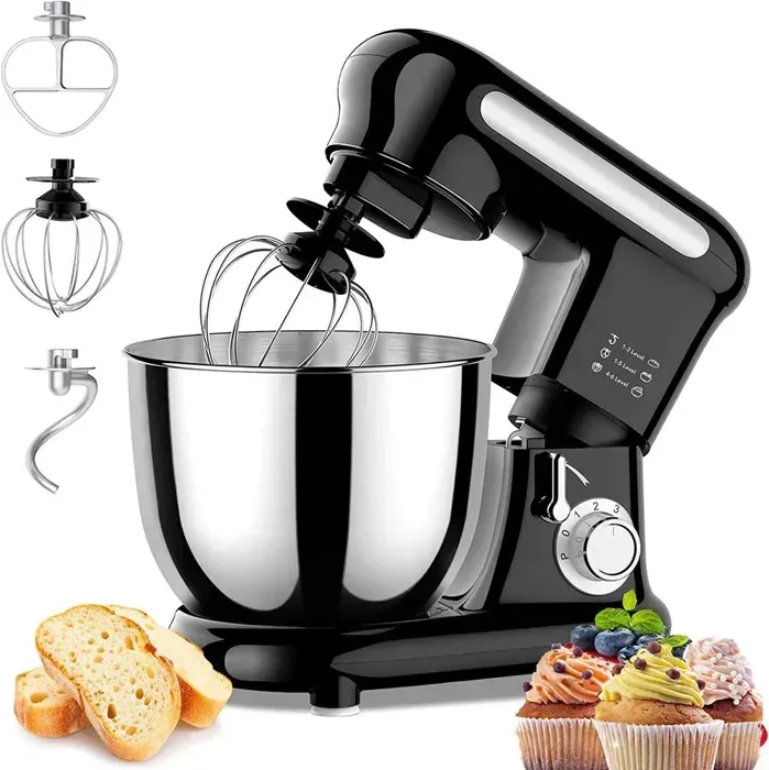 Robot Cuisine Patissier Multifonctions 1000 W Robot Pétrin Professionnel avec Bol en Acier Inoxydable de 35 L 6 Vitesses Noir