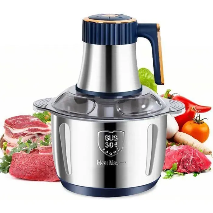 Robot culinaire électrique – 6 lames – Bol en acier inoxydable de 5 L – Moteur de 500 W – 5 vitesses réglables