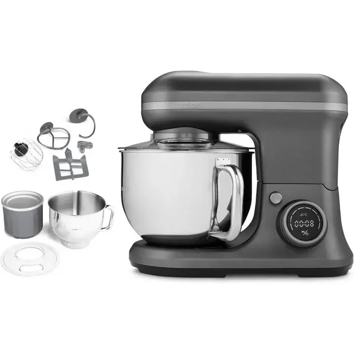Robot De Cuisine (1 200 Watts 8 Vitesses Mélanger Pétrir Remuer Écran Digital Bol En Inox De 5 Litres Bol À Glace Pour La Prép